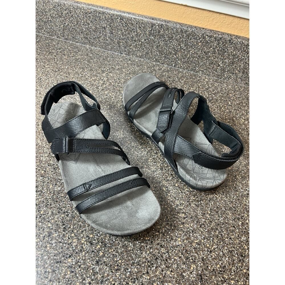 Merrell Black Leather Sandals Women Sz 10 Strappy Comfort Casual Sling Back Flat